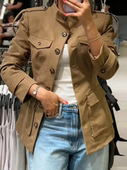 Khaki Spliced Single Breated Jacket