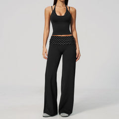 Printed Patchwork Crop Top And Leggings Set