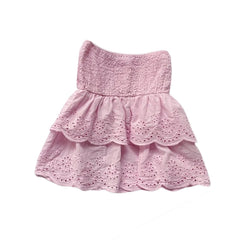 Pink eyelet ruched tube top for women.