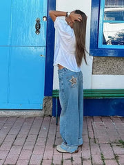 Leopard Print Star Straight-Leg Jeans
