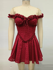 Red Off Sholder Ruffles Mini Dress