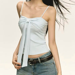 Blue Bow Ribbon Beaded Camisole Top