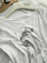White Deer Print Long Sleeve T-shirt