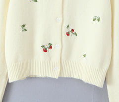 Embroidery Flower Knit Button Cardigan