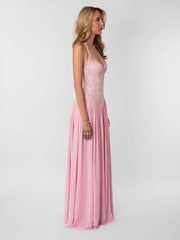 Halter Neck Lace Corset Tie Patchwork Long Dress