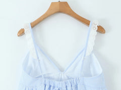 Blue Striped V Neck A-line Short Dress