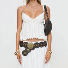 V-Neck Embroidery Smocked Babydoll Top