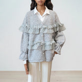 Pearl Button Ruffle Trim Cardigan