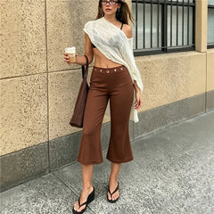 Low Waist Metal Eyelet Capri Flare Pants