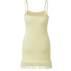 Yellow Knit Fringe Trim Mini Beaded Starfish Dress