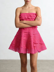 Strapless Ruffles Tiered Mini Dress