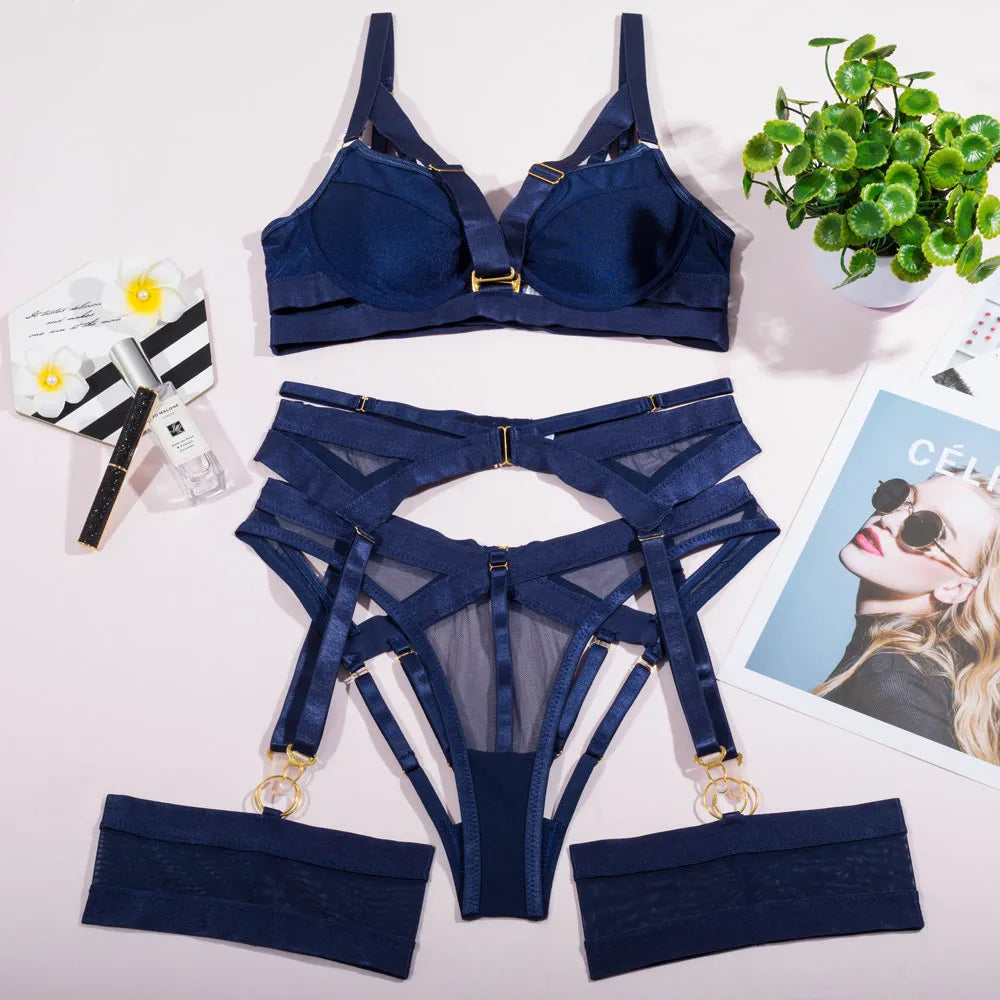 Navy Blue Strappy Lingerie Set – Free From Label