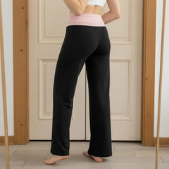 Wide Leg Fold-Over Contrast Color Pants
