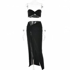 Twisted Tube Top And High Slit Maxi Skirt Set