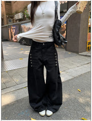 Multi Button Flap Pocket Cargo Pants