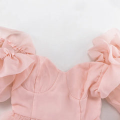 Pink Puff Sleeve Mesh Mini Dress