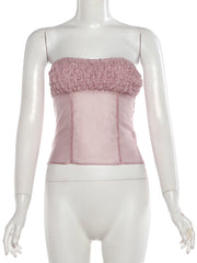 Pink Ruched Tube Top And Mini Skirt Set