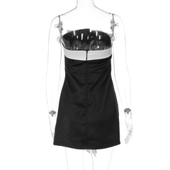 Satin Black Strapless Bow Tie Mini Dress