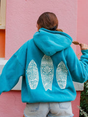 Surf Board Embroidered Hoodie - Loose Fit Pullover