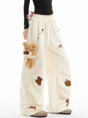 Bear Embroidery Wide Leg Sweatpants