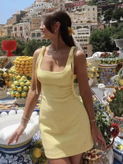 Yellow Bowknot A-line Mini Dress