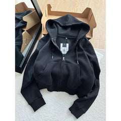 Crop Hooded Zip Up Sweatshirt