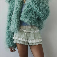 Layered Ribbon Decor Ruched Shorts