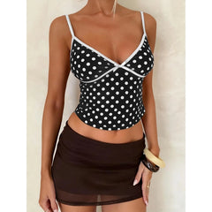 Mesh Printed Contrast Trim Cami Top