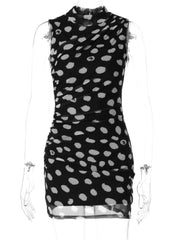 Black Polka Dot Mesh Tank Mini Dress
