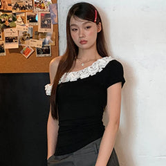 Black Frill Trim Sleeve Top