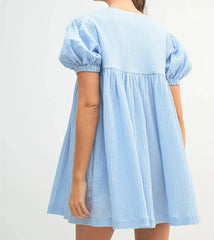 Gingham Round Neck Babydoll Mini Dress