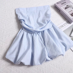 Elastic Pleated Puff Strapless Top - Medium Stretch