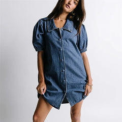 Denim Babydoll Short Sleeve Doll Collar Mini Dress