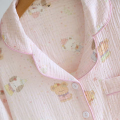 Cotton Pink Teddy Collard Pajama Set