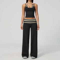 Printed Patchwork Crop Top And Leggings Set