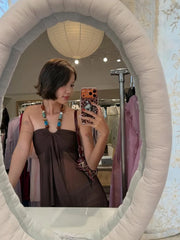 Beaded Halter Strap Mesh Top