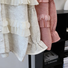 Pearl Button Ruffle Trim Cardigan