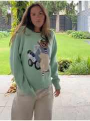 Green Bear Printed Sweater