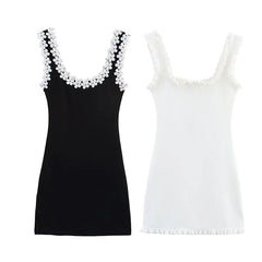 Mini Dress with Floral Strap Details