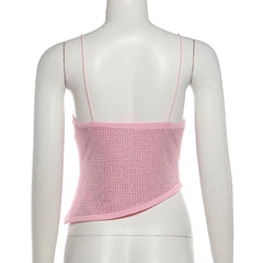 Rhinestone Cami Deep V Neck Asymmetric Crop Top