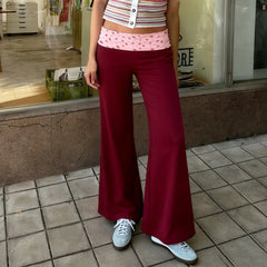 Floral Print Fold Over Waist Wide Straight Leg Trousers