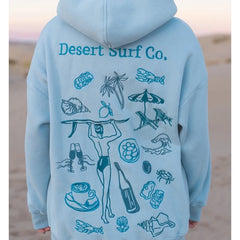 Blue Beach Graphic Embroidered Hooded Sweatshirt