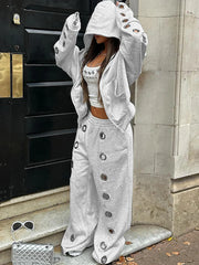 Metal Hole Zip Hoodie Tracksuit