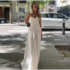White Polka Dot Sling Top And Long Skirt Set