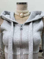 Hooded Sleeveless Patchwork A-line Pleated Mini Dress