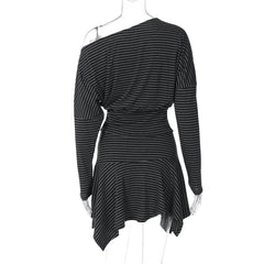 Stripe Off Shoulder Top And Irregular Hem Mini Skirt Set