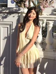 Yellow Tassel Tierred Mini Dress With Scarf