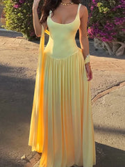Tank Pleated Hem Maxi Dress With Scarf