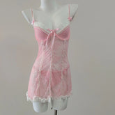 Pink Lingerie Transparent Lace Nightdress