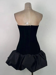 Black Velvet Rhinestone Mini Strapless Dress